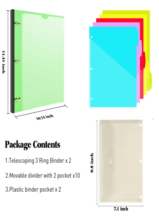 INFUN 1 Inch Telescoping Project Organizer Binder-2PCS,13 Pocket, Customizable Front Cover, 5 Colors Pocket Divider and Plastic Binder Pocket，225 Sheet Capacity-Green - Image 2