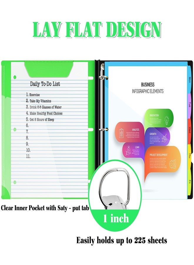 INFUN 1 Inch Telescoping Project Organizer Binder-2PCS,13 Pocket, Customizable Front Cover, 5 Colors Pocket Divider and Plastic Binder Pocket，225 Sheet Capacity-Green - Image 3