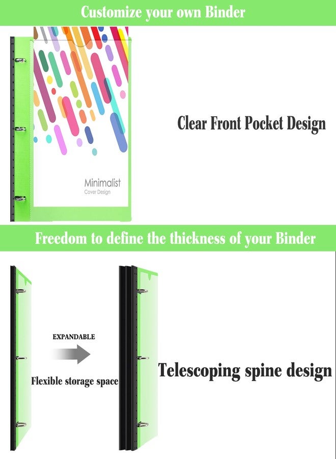 INFUN 1 Inch Telescoping Project Organizer Binder-2PCS,13 Pocket, Customizable Front Cover, 5 Colors Pocket Divider and Plastic Binder Pocket，225 Sheet Capacity-Green - Image 4