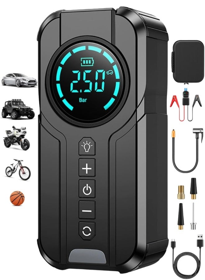 Portable Air Compressor With Emergency Vehicle Jump Starter, LED Light, Digital Pressure Display and USB Type C Charging - Image 1