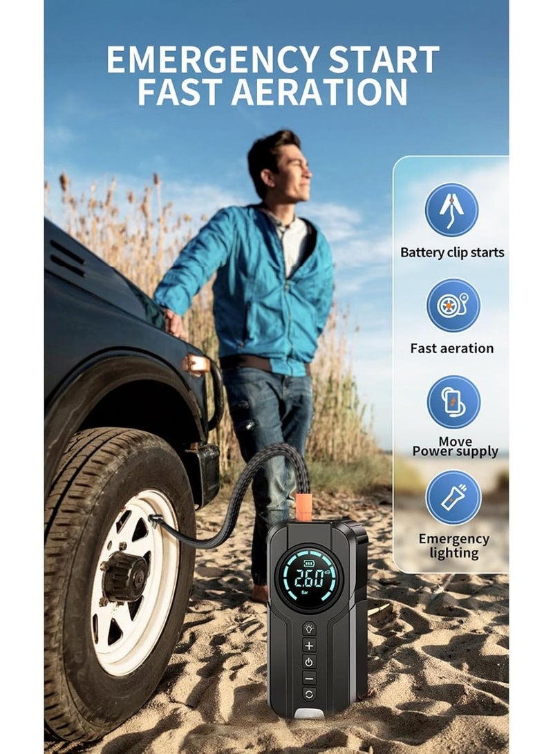 Portable Air Compressor With Emergency Vehicle Jump Starter, LED Light, Digital Pressure Display and USB Type C Charging - Image 4