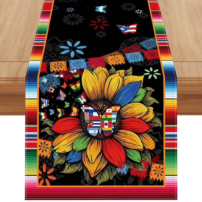 Linen Hispanic Heritage Month Table Runner 72 Inches Long National 22 Spanish Speaking Countries Latino Heritage Month Decorations and Supplies for School Classroom Office