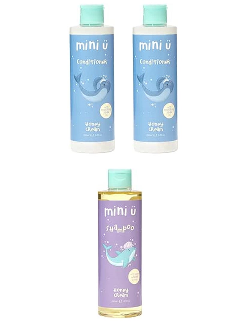 Mini U Honey Cream Shampoo & Conditioner Set – Deep Clean Shampoo + 2 Ultra-Moisturizing Conditioners | Hydrating, Repairing & Frizz-Control Hair Care for All Hair Types