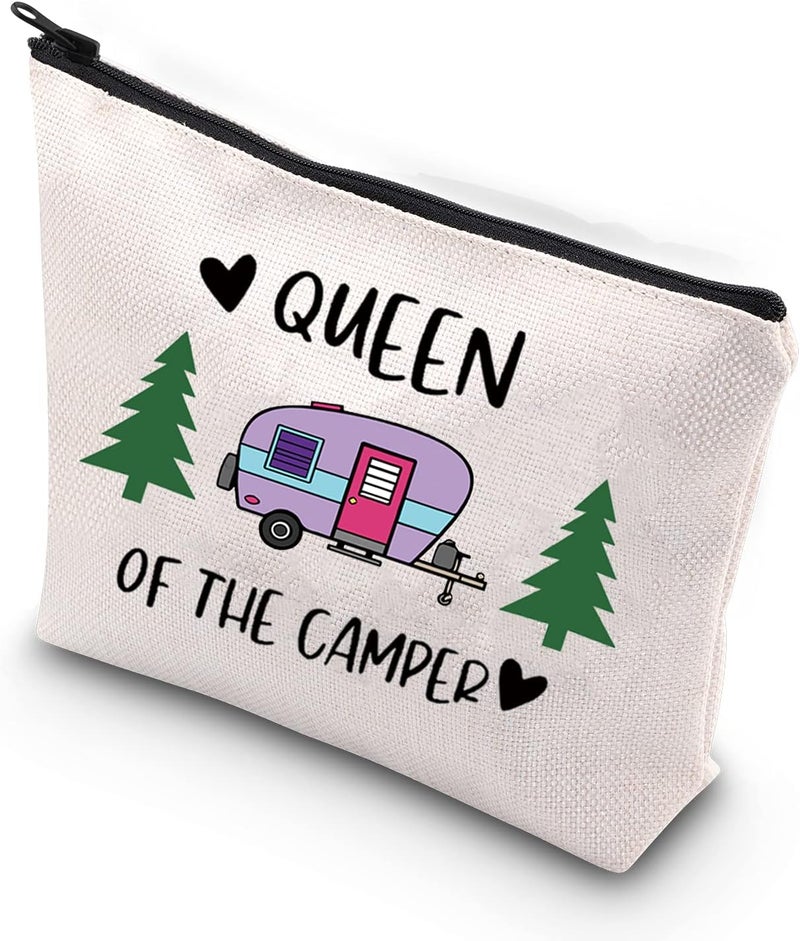 WCGXKO Camping Gift Queen Of Camper Zipper Pouch Makeup Bag Camper Gift for Women (Queen Of Camper)