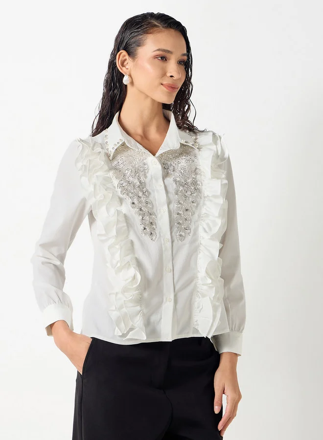 2Xtremz 2Xtremz Embellished Shirt with Long Sleeves and Ruffle Detail