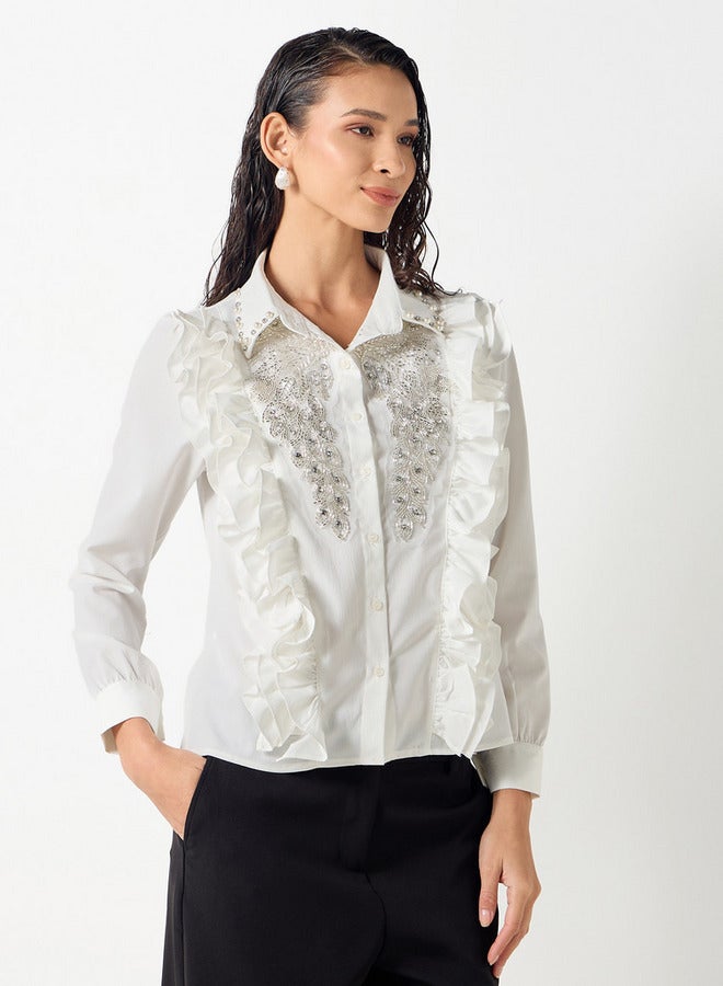 2Xtremz Embellished Shirt with Long Sleeves and Ruffle Detail - Image 1