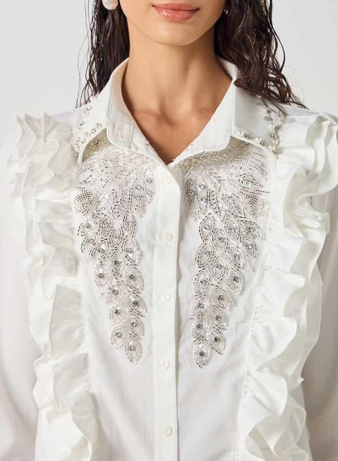 2Xtremz Embellished Shirt with Long Sleeves and Ruffle Detail - Image 4