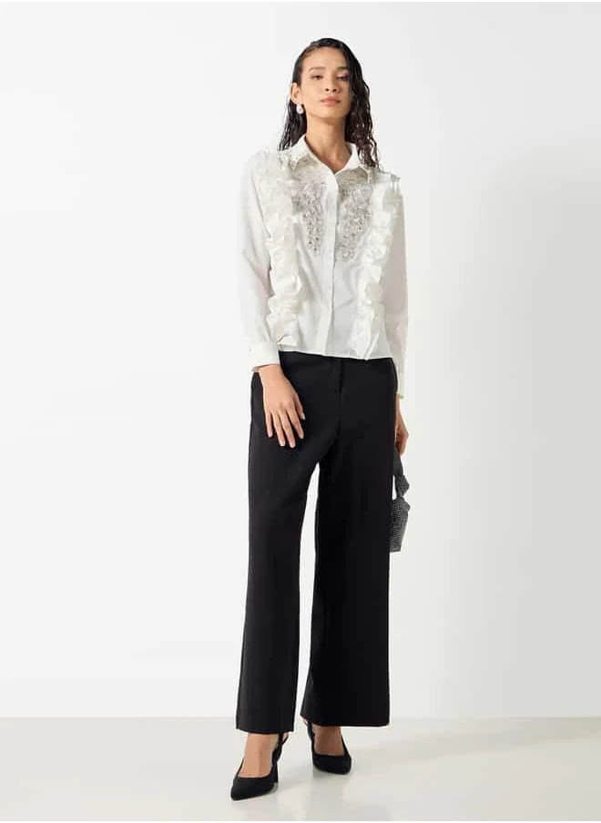 2Xtremz 2Xtremz Embellished Shirt with Long Sleeves and Ruffle Detail