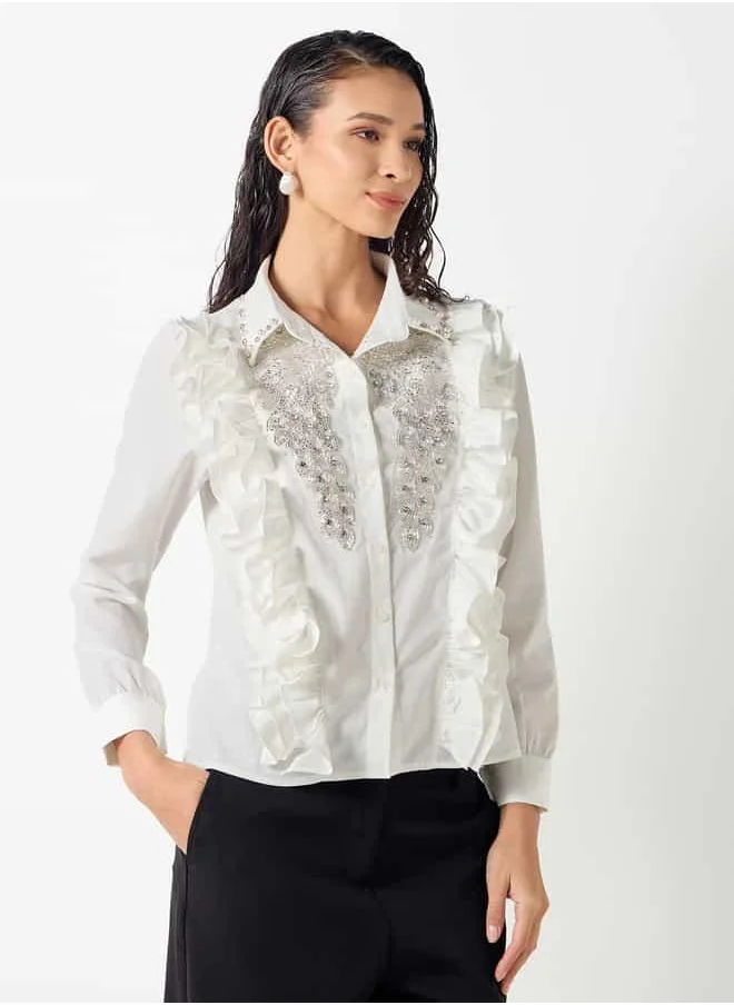 2Xtremz 2Xtremz Embellished Shirt with Long Sleeves and Ruffle Detail