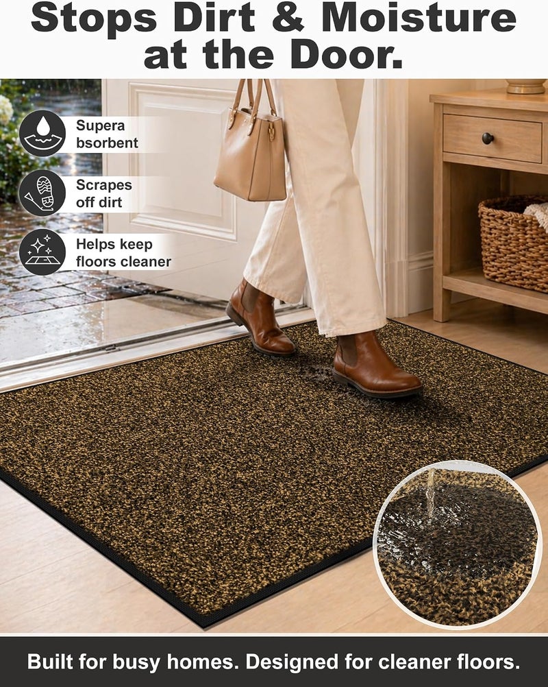ميباو حصيرة باب ميباو لامتصاص الأوساخ للاستخدام الداخلي والخارجي، مقاس 24" x 36"، لون بني أسود، قابلة للغسيل، مانعة للانزلاق، مثالية للمداخل والأحذية، تتميز بقدرة عالية على امتصاص الأوساخ. - Image 3