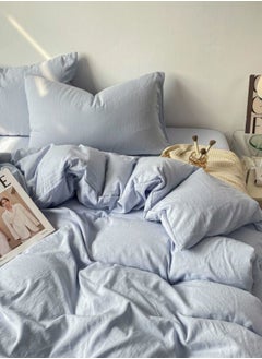 LUNA Home King Size 6 Piece Bedding Set Without Filling, Washable Cotton Sky Blue Color.  - Image 3