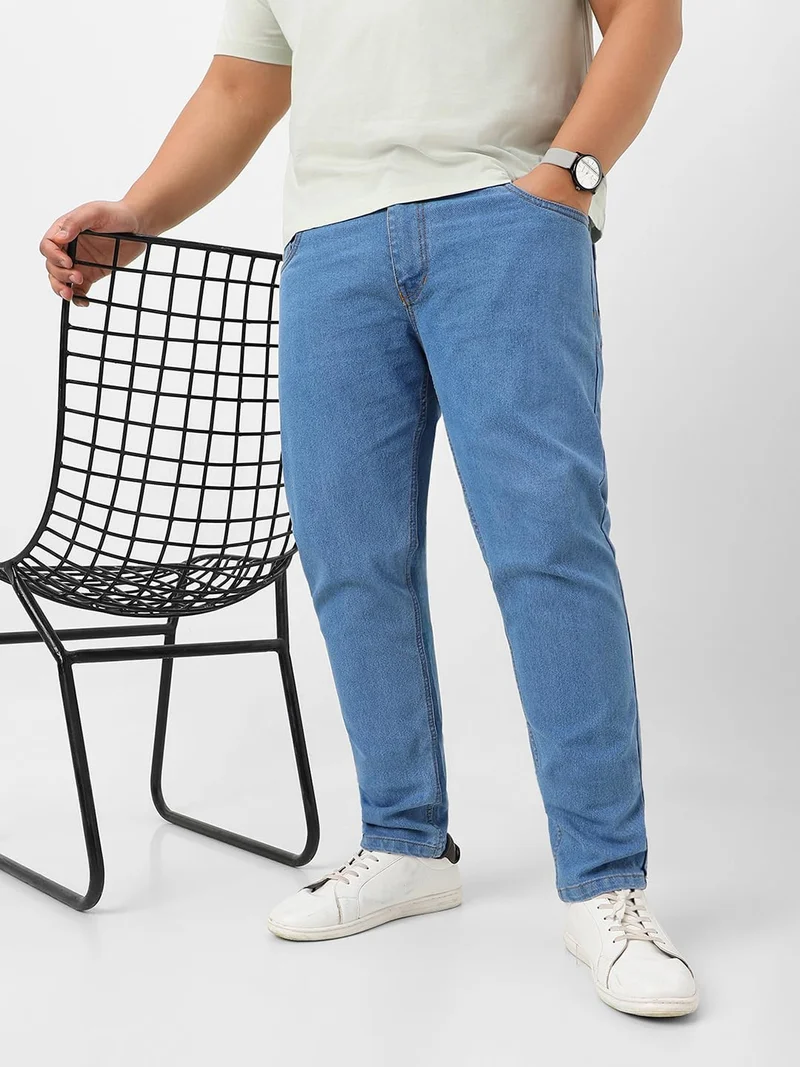 أوربانو فاشن Urbano Plus Men's Light Blue Regular Fit Solid Jeans Stretchable