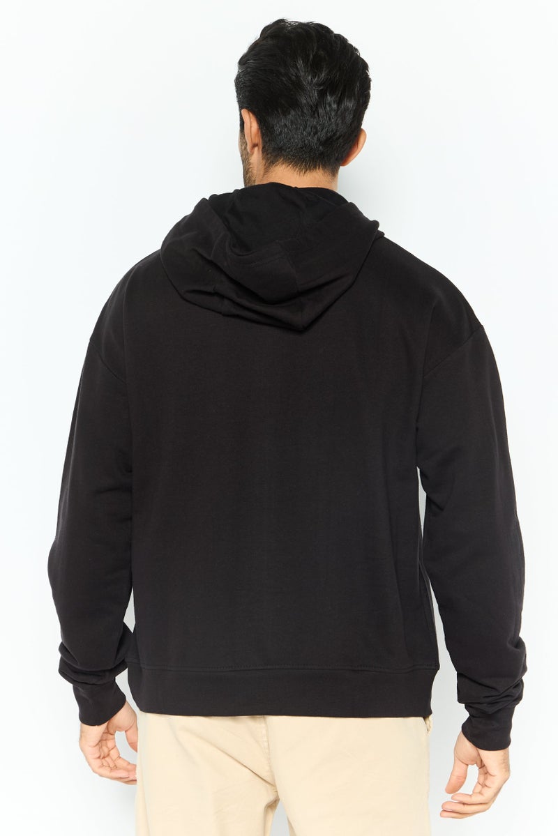 Night Addict Men Long Sleeves Embroidered Hooded Sweatshirt, Black - Image 4