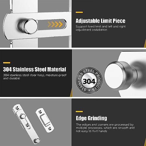 AARKRI SALES Stainless Steel Flip Latch Sliding Door Latch Safety Door Lock Right Angle Curved Door Buckle Brushed Finish (180 Degree) - Image 3