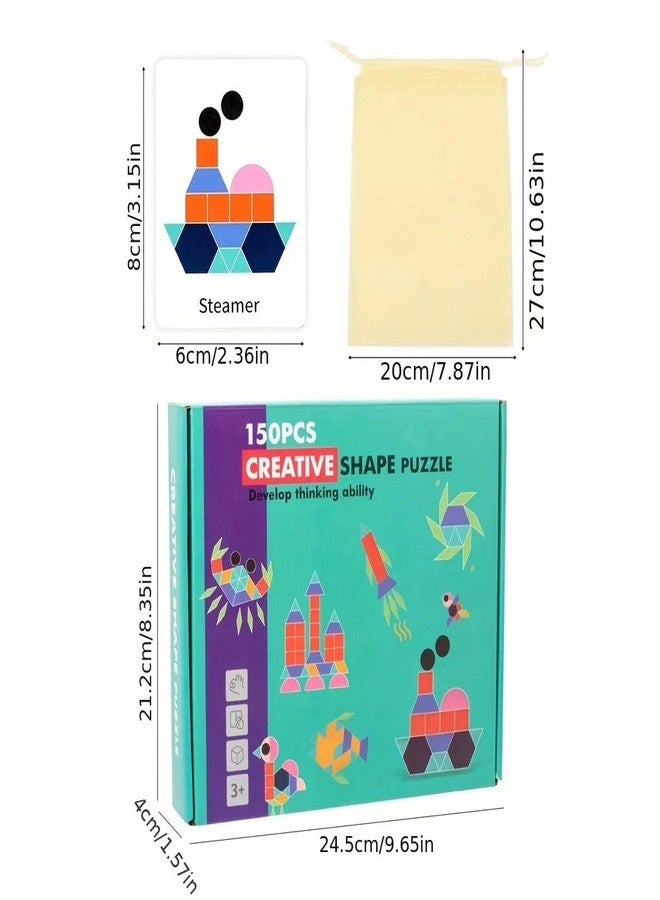 Prescent 150pc Wooden Pattern Creative Shape Puzzle Solving Classic Educational Toys Learning Kids Development - Image 2