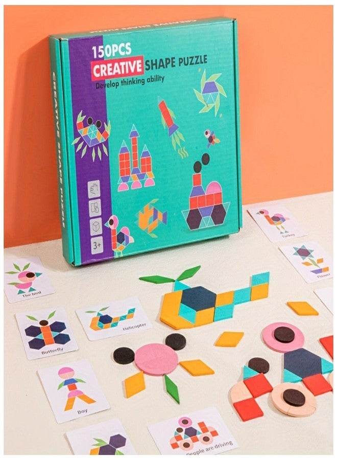 Prescent 150pc Wooden Pattern Creative Shape Puzzle Solving Classic Educational Toys Learning Kids Development - Image 1