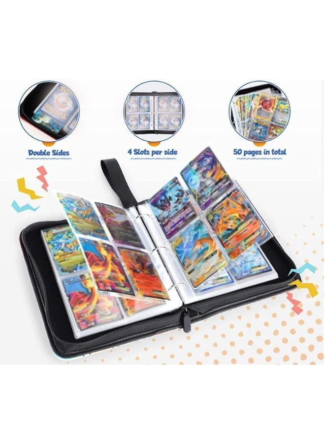 SHOWAY Pokemon Card Binder, 4 Pocket Card Trading Card Binder with 50 Removable Sleeves, Binder Holder Collector Album with Zipper Holder Up to 400 Cards, Large  - Image 2