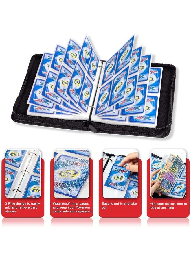 SHOWAY Pokemon Card Binder, 4 Pocket Card Trading Card Binder with 50 Removable Sleeves, Binder Holder Collector Album with Zipper Holder Up to 400 Cards, Large  - Image 3