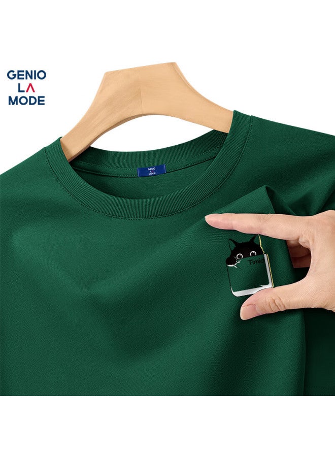 Geniolamode Men's Short Sleeve Pure Cotton Summer Comfortable Breathable Casual Round Neck T-shirt Youth Men's Clothing Forest Green L - Image 1