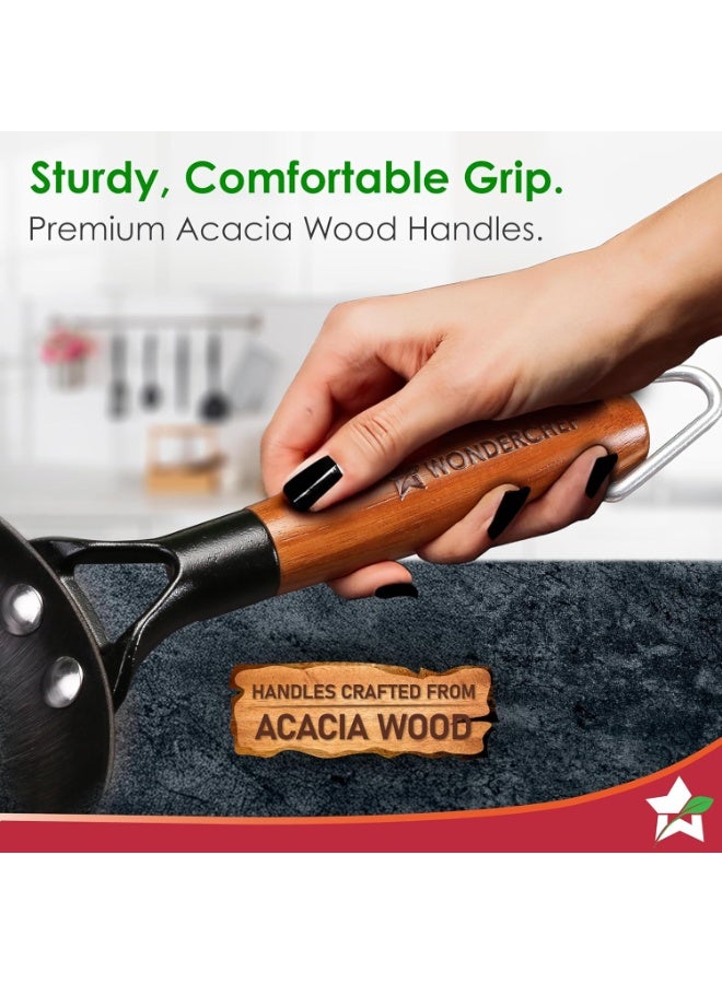Wonderchef Pre-Seasoned Ferro Light 20cm Cast Iron Fry Pan | 800 ml | Acacia Wooden Handles | Gravity Moulding Technology | No Chemical Coating | 10 Year Warranty - Image 2