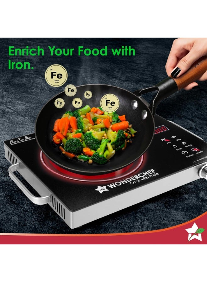 Wonderchef Pre-Seasoned Ferro Light 20cm Cast Iron Fry Pan | 800 ml | Acacia Wooden Handles | Gravity Moulding Technology | No Chemical Coating | 10 Year Warranty - Image 4