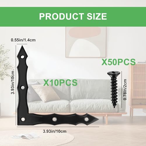 Xingwenhao Decorative Corner Brackets 10pcs Barn Door Sliding Door LShape Corner Brace Bracket Rustic Black Flat L Brackets Joint Right Angle Bracket for Wood Garage Door Gates Shutters 100x100x15mm - Image 3