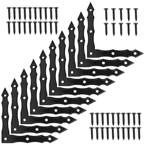 Xingwenhao Decorative Corner Brackets 10pcs Barn Door Sliding Door LShape Corner Brace Bracket Rustic Black Flat L Brackets Joint Right Angle Bracket for Wood Garage Door Gates Shutters 100x100x15mm - Image 1