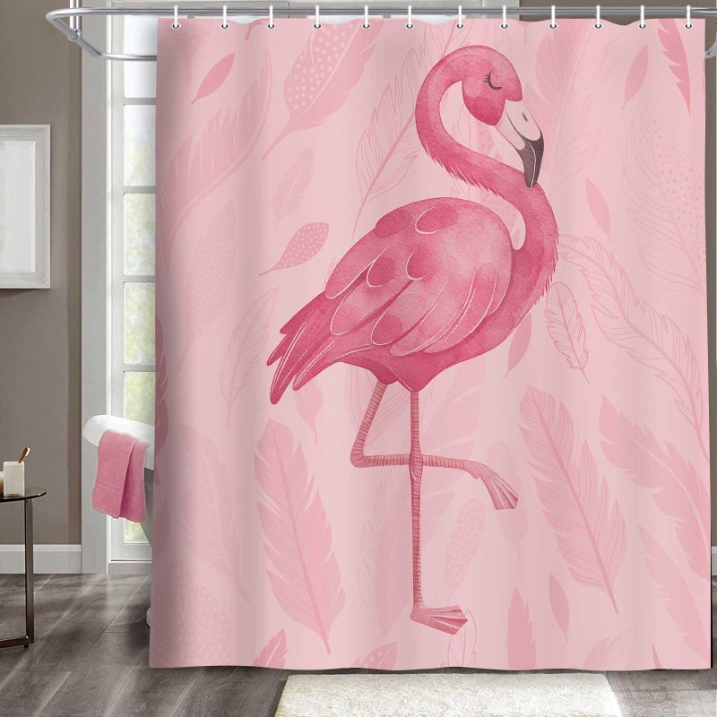 Pink Shower Curtain Cute Flamingo Shower Curtains Modern Art Boho Bath Curtains Pink Bathroom Accessories Set 71x71 Inches