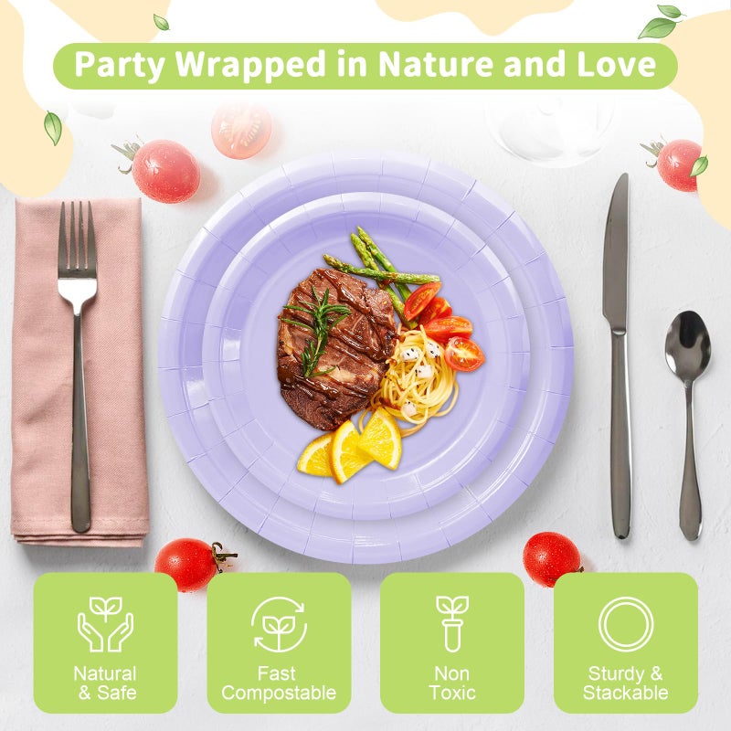 LANLISA 50 Lavender Paper Plates Disposable Set Includes 25-9"" & 25-7"" Lilac Disposable Birthday Dessert Cake Paper Plates For Party Supplies - Image 3