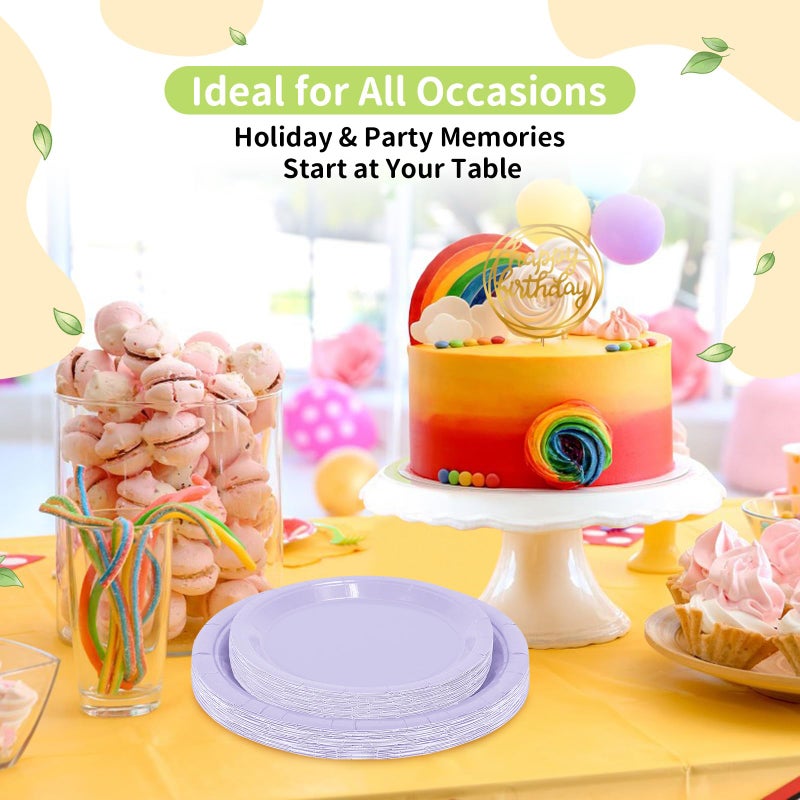 LANLISA 50 Lavender Paper Plates Disposable Set Includes 25-9"" & 25-7"" Lilac Disposable Birthday Dessert Cake Paper Plates For Party Supplies - Image 2