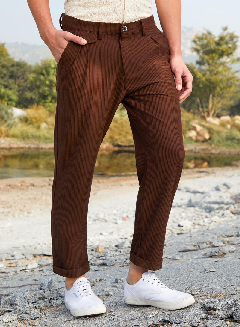 كامبوس سوترا Men's Mocha Brown Corduroy Tailored Trousers  - Image 3