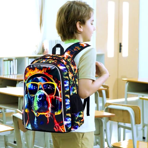 HPJGD 3PCS Boys Dog Bookbag Water Resistant Kids Backpack with Lunch Box 17 School Bag Set for Teenagers Middle Elementary Sunglasses Dog - Image 3