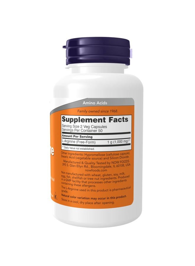 now مكملات، L-أرجينين 500 ملغ، سلف نيتريك أكسيد*، حمض أميني، 100 كبسولة نباتية - Image 2