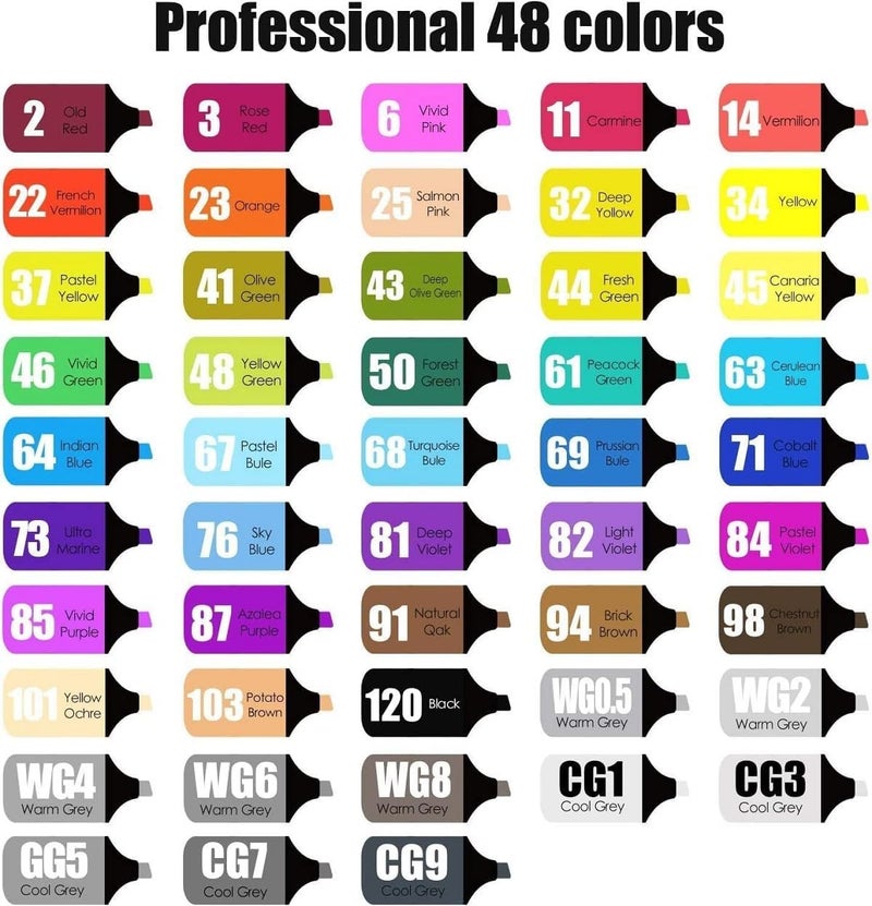 CALIST Dual Tip Colorful Art Markers Sketch Pens 48 Colors With Carrying Case For Painting Sketching Calligraphy Drawing -Twin Head Permanent Colouring Marker Pens For Kids Adult, Multicolor - Image 4