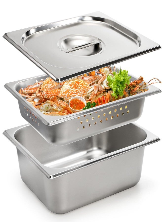 Kingrol 3 Pack 1/2 Steam Table Pan, 4 Inch Deep Half Size Stainless Steel Hotel Pans with Lid, Perforated Steam Pan, Chafing Pans for Buffets, Catering, and Commercial Kitchens - Image 1