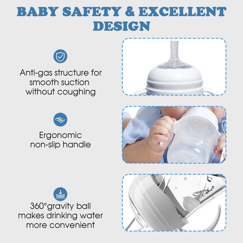 Zafflerva Sippy Cup Conversion Kit Compatible with Philips Avent Natural Baby Bottles, Soft Straw top and Weighted Ball Sippy Cup Transition Kit with Handles, 8m+ Pack of 3 - Image 4