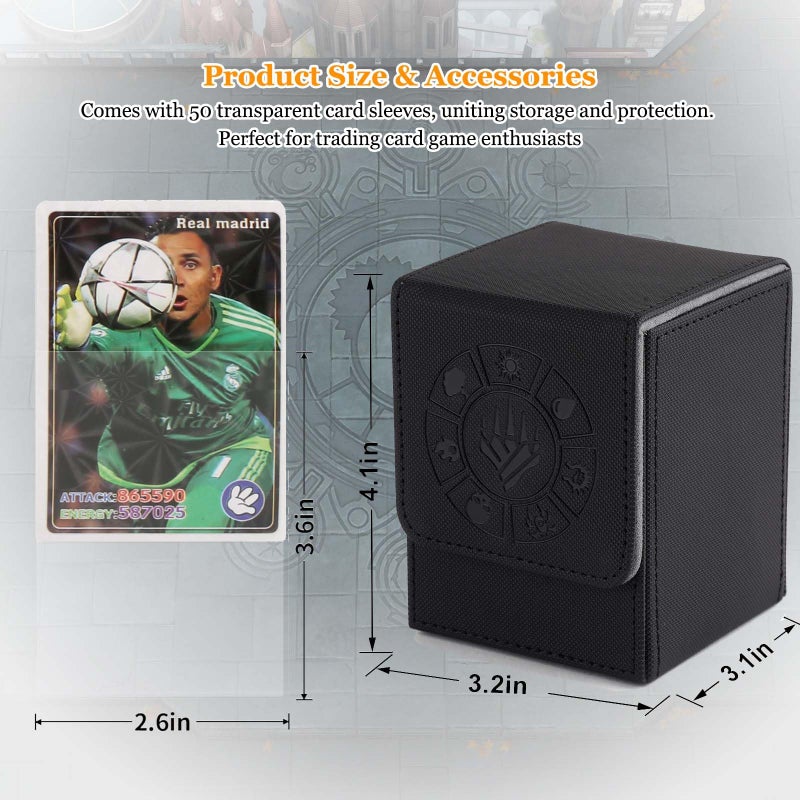 Arkeiliy Card Deck Box, 110+ Storage MTG Deck Box with 50 Pcs Card Sleeve, Collectible Trading Card Cases for Magic Commander and More (Black) - Image 5