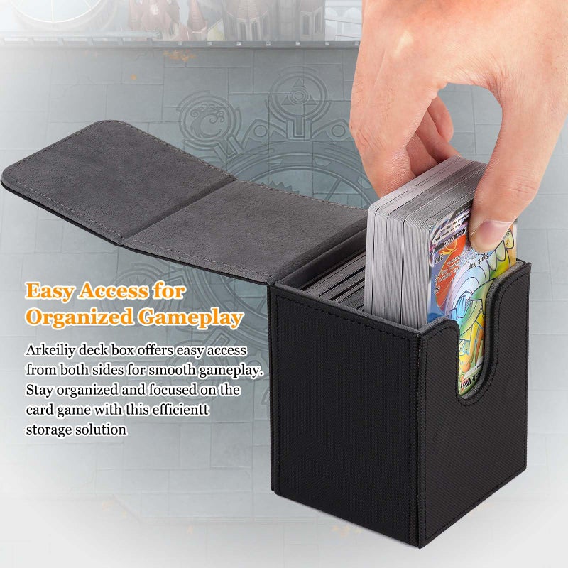 Arkeiliy Card Deck Box, 110+ Storage MTG Deck Box with 50 Pcs Card Sleeve, Collectible Trading Card Cases for Magic Commander and More (Black) - Image 4