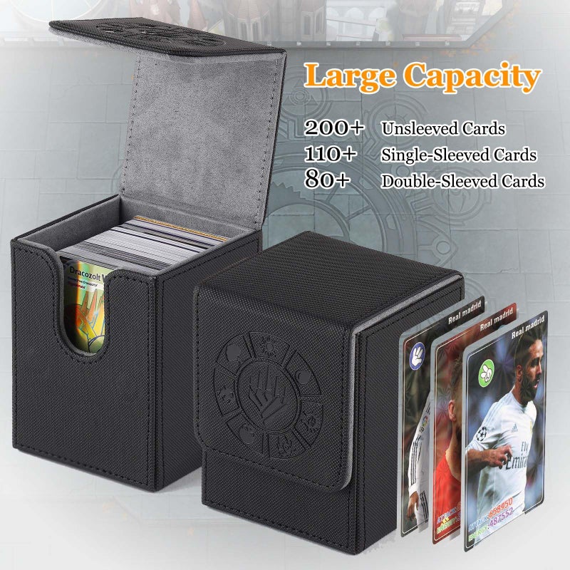 Arkeiliy Card Deck Box, 110+ Storage MTG Deck Box with 50 Pcs Card Sleeve, Collectible Trading Card Cases for Magic Commander and More (Black) - Image 2