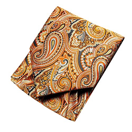 Dubulle Paisley Floral Ascot for Men Self Tie Mens Cravat and Pocket Square Cufflinks Wedding,Orange - Image 5