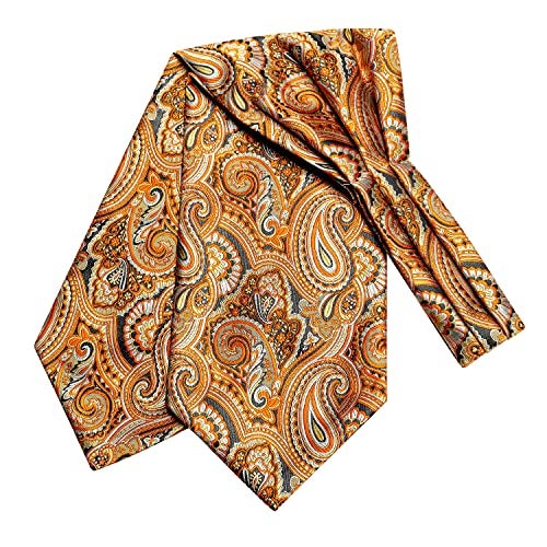 Dubulle Paisley Floral Ascot for Men Self Tie Mens Cravat and Pocket Square Cufflinks Wedding,Orange - Image 4