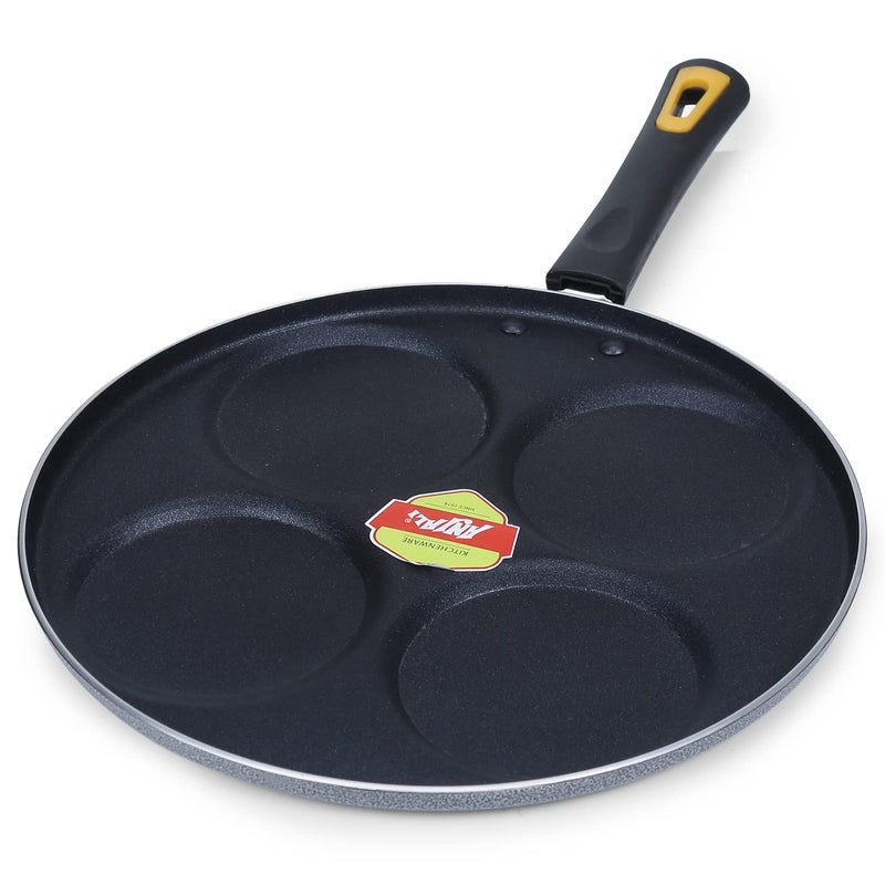 Anjali Diamond Aluminium Dura Big Non Stick Uttappa Tawa (4-Cavities), Black - Image 4