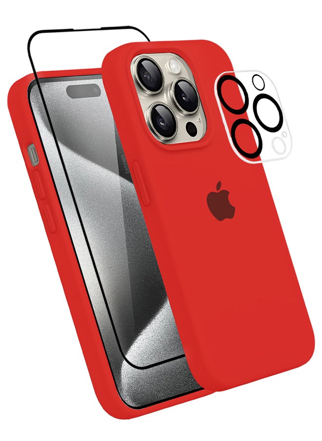 CATANES - 3 Packs For iPhone 15 Pro Max Case Screen Protector and Camera Lens Protector Upgrade Defender Silicone Cover ShockProof Anti-Scratch Protective Phone Case Red - Image 1