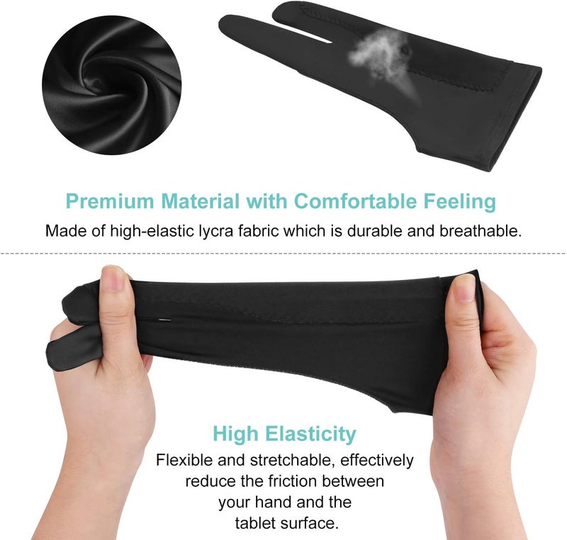 Mixoo Artists Gloves 2 Pack - Palm Rejection Gloves with Two Fingers for Paper Sketching, iPad, Graphics Drawing Tablet, Suitable for Left and Right Hand (Medium) - Image 2