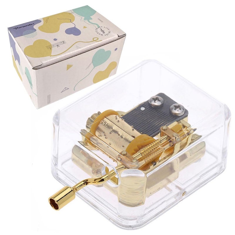 Pursuestar Pursuestar Fur Elise Music Box Clear Gold Hand Crank Musical Box for MomDadDaughterSon  Unique Best Gifts for Birthday Christmas Wedding Mothers Day 