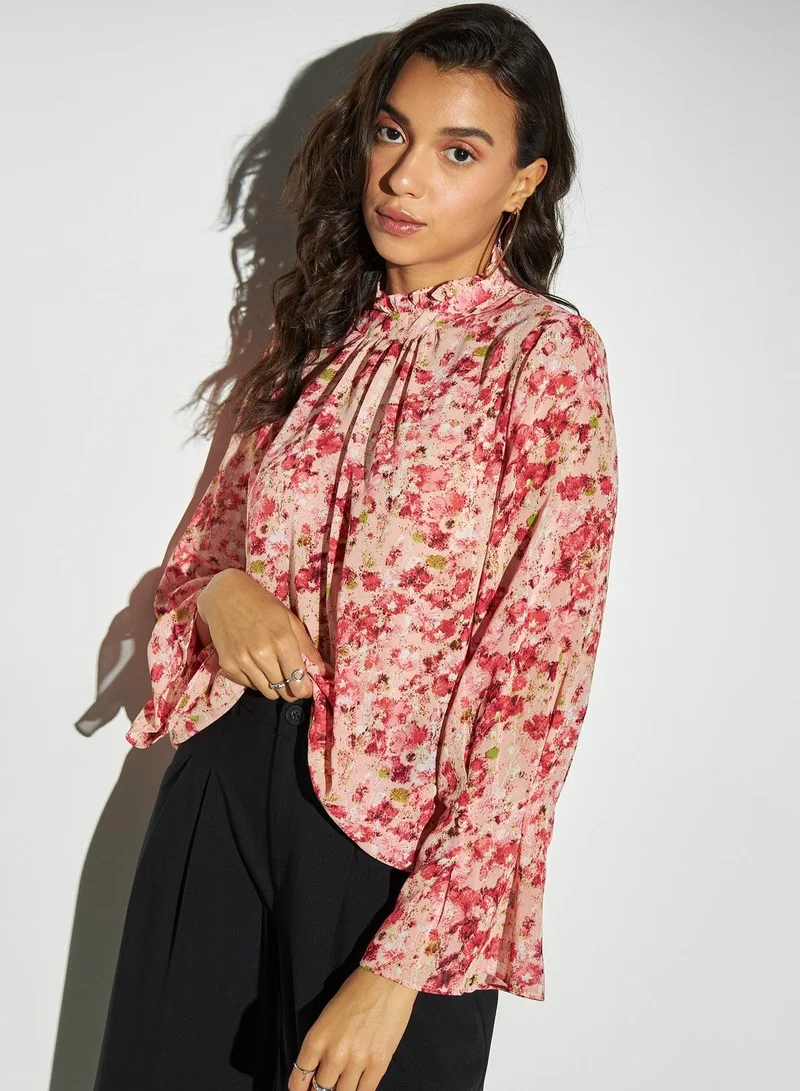 2Xtremz 2Xtremz All-Over Floral Print High Neck Top