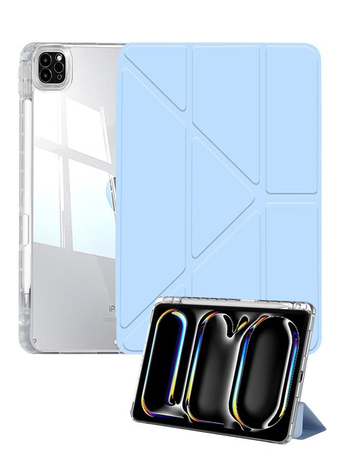 for iPad Air 13 inch (24/25) / ipad Pro 12.9 inch (22/21/20/18)Case Cover ， Triple Fold Y-shaped Design, Multi Angle, Leather Tablet Cover With Pen Slot, Automatic Wake-up/sleep, Blue - Image 1