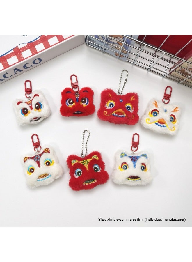 Year Dragon Year Cartoon Lion Dance Doll Pendant Clothing Hair Accessories Keychain Children's Socks Bag Accompanying Gift-Specifications:Red And Yellow Lion Awakening-Color:Original Back Opening (no Brooch Or Hanging Chain) - Image 4