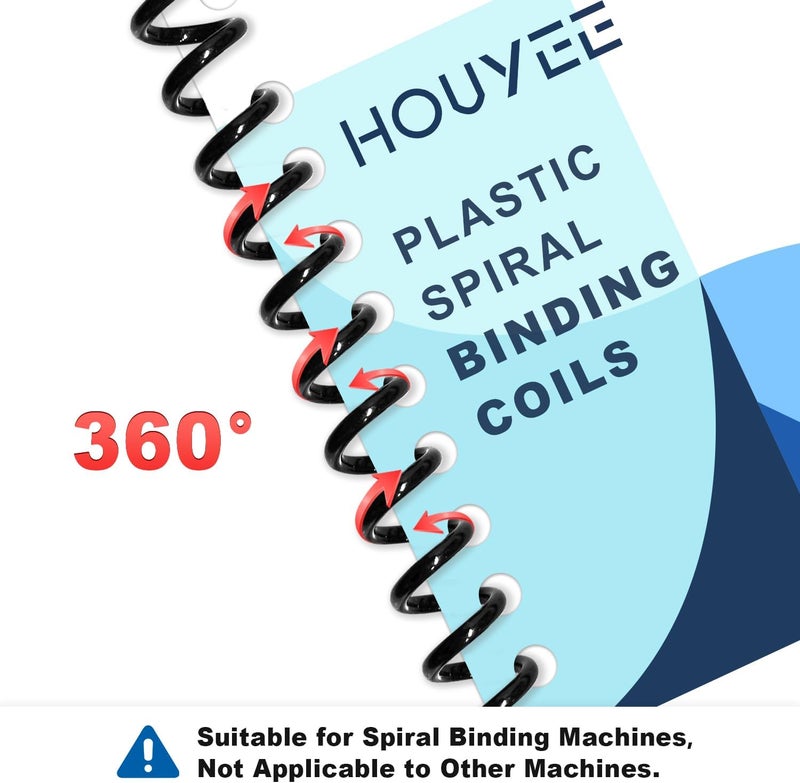 HOUYEE Store 100 حزمة من لفائف الربط البلاستيكية الحلزونية، 10 مم (3/8"), سعة 75 ورقة، 4:1 تباعد، 48 حلقة، لحجم الرسالة (أسود) - Image 4