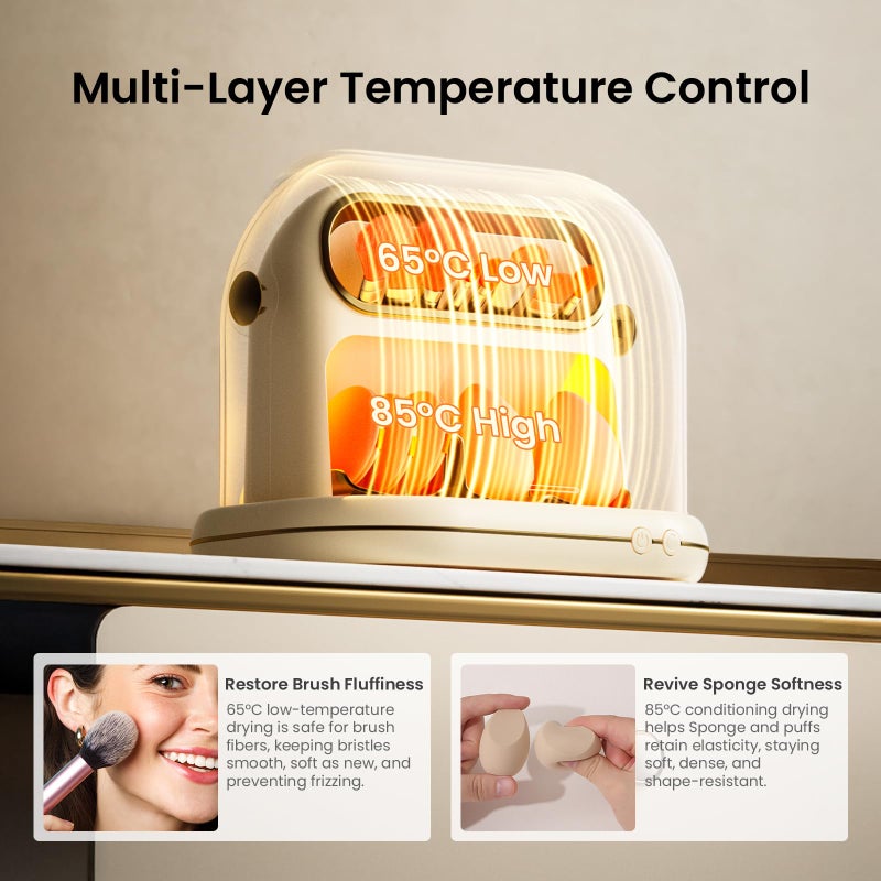 KAYUSO Electric Makeup Brush Dryer Machine, 3 in 1 Automatic Makeup Brush Dryer and Storage with Cover, Timed Cleaning Tool for Most Size Brushes and Sponges - Image 2